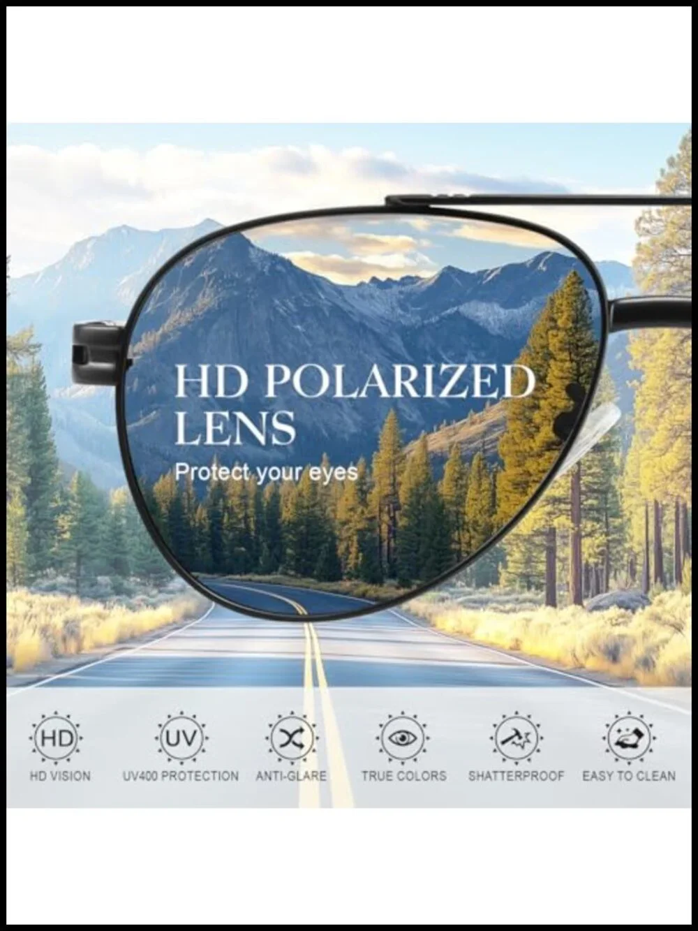 Polarized Aviator Sunglasses - UV Protection, Flexible TR90
